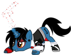 Size: 1660x1272 | Tagged: safe, artist:lightningbolt, derpibooru exclusive, derpibooru import, pony, unicorn, .svg available, armband, belt, clothes, crouching, ear piercing, eyeshadow, fingerless gloves, fireworks, frank iero, gauges, gloves, glowing, glowing horn, gun, hair over one eye, horn, horn piercing, lip piercing, long sleeves, makeup, male, my chemical romance, necktie, nose piercing, piercing, ponified, shirt, shoes, show accurate, simple background, smiling, smirk, socks, solo, sparks, species swap, stallion, svg, t-shirt, tattoo, transparent background, undershirt, vector, vest, weapon