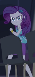 Size: 184x399 | Tagged: safe, derpibooru import, screencap, rarity, better together, cheer you on, equestria girls, belt, bracelet, chair, clothes, eyeshadow, fist, frilly design, geode of shielding, gold, hairpin, jewelry, magical geodes, makeup, pencil skirt, pendant, rarity peplum dress, skirt, sleeveless, sleeveless tank top, smiling, solo