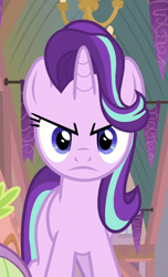 Size: 292x480 | Tagged: safe, screencap, spike, starlight glimmer, dragon, pony, unicorn, a matter of principals, >:(, angry, cropped, female, looking at you, mare, solo, solo focus, winged spike