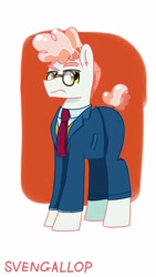 Size: 1080x1920 | Tagged: safe, artist:cloud2333, derpibooru import, svengallop, earth pony, pony, clothes, frown, glasses, male, necktie, solo, stallion