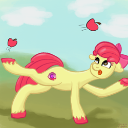 Size: 1280x1280 | Tagged: safe, artist:gosupermarinespitfire, derpibooru import, apple bloom, earth pony, pony, female, filly, foal, juggling, solo, tongue, tongue out, unshorn fetlocks