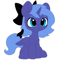 Size: 3000x3000 | Tagged: safe, artist:dassboshit, artist:eiti3, artist:karmakstylez, derpibooru import, edit, princess luna, alicorn, 1000 hours in paint.net, bow, cute, female, filly, foal, hair bow, lunabetes, simple background, solo, transparent background, woona, younger