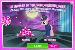 Size: 1962x1300 | Tagged: safe, derpibooru import, idw, pony, unicorn, advertisement, clothes, costs real money, english, female, gameloft, gem, hat, horn, idw showified, mare, mobile game, my little pony: magic princess, numbers, official, sale, shirt, solo, text, unnamed character, unnamed pony