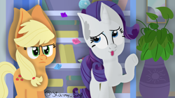 Size: 3840x2160 | Tagged: safe, artist:starry swirl, derpibooru import, applejack, rarity, earth pony, pony, unicorn, :3, applejack is not amused, big ears, book, dat face, duo, ears, female, mare, unamused