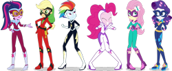 Size: 1092x453 | Tagged: artist needed, safe, derpibooru import, applejack, fili-second, fluttershy, masked matter-horn, mistress marevelous, pinkie pie, radiance, rainbow dash, rarity, saddle rager, sci-twi, twilight sparkle, zapp, human, equestria girls, movie magic, spoiler:eqg specials, clothes, costume, humane five, humane six, power ponies, simple background, transparent background