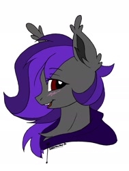 Size: 1414x1875 | Tagged: artist needed, safe, derpibooru import, oc, oc only, oc:night breeze, bat pony, bat pony oc, blushing, bust, clothes, cute, female, hoodie, looking at you, mare, ocbetes, pone, simple background, solo, white background