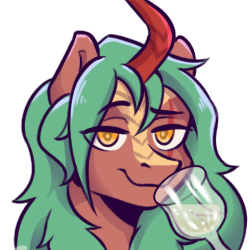 Size: 250x250 | Tagged: safe, artist:naet, derpibooru import, oc, oc only, oc:selketo, kirin, alcohol, bust, carapace, champagne, champagne glass, eye scar, eyebrows, facial scar, green mane, grin, horn, husbando, kirin oc, lidded eyes, long hair, looking at you, married, neck fluff, palindrome get, portrait, raised eyebrow, scar, seductive look, simple background, smiling, solo, sticker, transparent background, wine