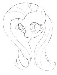 Size: 3188x4227 | Tagged: safe, anonymous artist, derpibooru import, fluttershy, pegasus, pony, bust, ears up, female, grayscale, half body, long mane, looking up, mare, monochrome, simple background, sketch, solo, white background
