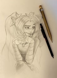 Size: 1816x2488 | Tagged: safe, artist:invalid-david, derpibooru import, aria blaze, human, equestria girls 10th anniversary, equestria girls, female, pencil drawing, photo, sketch, sketchbook, solo, traditional art