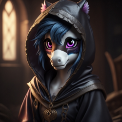 Size: 1000x1000 | Tagged: safe, ai content, derpibooru import, machine learning generated, oc, oc:ardy, anthro, pony, female, hood, imagine ai