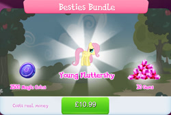 Size: 1270x860 | Tagged: safe, derpibooru import, fluttershy, pegasus, pony, bundle, costs real money, english, female, filly, foal, folded wings, gameloft, gem, magic coins, mare, mobile game, my little pony: magic princess, numbers, official, sale, solo, text, wings