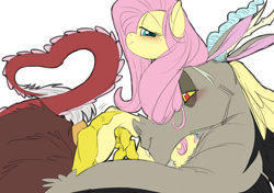 Size: 2508x1764 | Tagged: safe, artist:snspony, derpibooru import, discord, fluttershy, draconequus, pegasus, pony, discoshy, female, male, shipping, simple background, straight, white background