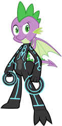 Size: 1370x2774 | Tagged: safe, artist:ponygamer2020, derpibooru import, spike, dragon, absurd resolution, crossover, disney, dragoness, ear fluff, ears, female, identity disk, looking at you, male, neon, older, older spike, simple background, solo, tail, teenage spike, teenaged dragon, teenager, transparent background, tron, tron legacy, vector, winged spike, wings