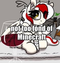 Size: 1424x1500 | Tagged: source needed, safe, artist:aryn, derpibooru import, oc, oc:awya lightfeather, alcohol, minecraft, wine