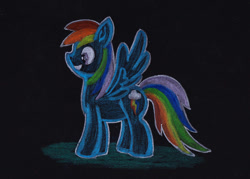 Size: 1024x732 | Tagged: safe, artist:malte279, derpibooru import, rainbow dash, black background, colored pencil drawing, simple background, traditional art