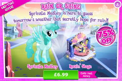 Size: 1961x1301 | Tagged: safe, derpibooru import, spring melody, sprinkle medley, pegasus, pony, advertisement, costs real money, drum kit, drums, english, female, gameloft, guitar, mare, mobile game, musical instrument, my little pony: magic princess, numbers, official, sale, solo, solo focus, spread wings, stage, text, wings