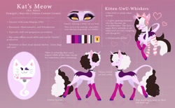 Size: 1920x1179 | Tagged: safe, artist:doekitty, derpibooru import, oc, oc only, oc:kat's meow, pony, unicorn, clothes, female, gradient background, mare, reference sheet, socks, solo, striped socks