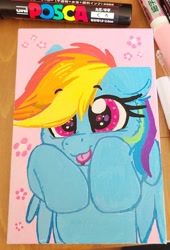 Size: 1746x2568 | Tagged: safe, artist:lbrcloud, derpibooru import, rainbow dash, pegasus, pony, bust, eyebrows, eyebrows visible through hair, portrait, smiling, solo, tongue, tongue out, traditional art