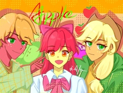 Size: 1080x810 | Tagged: safe, artist:wrc, derpibooru import, apple bloom, applejack, big macintosh, human, equestria girls, apple siblings, apple sisters, brother and sister, female, male, siblings, sisters