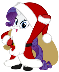 Size: 840x1024 | Tagged: artist needed, safe, derpibooru import, rarity, pony, unicorn, belt, bipedal, boots, christmas, clothes, coat, costume, fake beard, female, gloves, hat, holiday, horn, looking at you, mare, open mouth, sack, santa beard, santa claus, santa costume, santa hat, santa sack, shoes, simple background, solo, standing, transparent background, vector