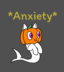 Size: 445x496 | Tagged: safe, derpibooru import, oc, oc only, oc:pumpkin, original species, /mlp/, animated, anxiety, fish tail, gif, pumpkin, simple background, solo, tail, text