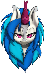 Size: 1229x1961 | Tagged: safe, artist:ikarooz, derpibooru import, dj pon-3, vinyl scratch, kirin, bust, female, kirin-ified, lidded eyes, looking at you, mare, portrait, simple background, smiling, solo, species swap, transparent background