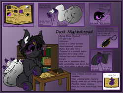 Size: 2000x1500 | Tagged: source needed, safe, artist:aryn, derpibooru import, oc, oc:dusk nightshroud, reference sheet