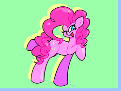 Size: 1600x1200 | Tagged: safe, artist:pertdegert, derpibooru import, pinkie pie, earth pony, pony, female, green background, one eye closed, open mouth, simple background, smiling, solo, wink