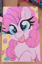 Size: 1766x2650 | Tagged: safe, artist:lbrcloud, derpibooru import, pinkie pie, earth pony, pony, bust, female, portrait, smiling, solo, tongue, tongue out, traditional art