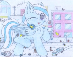 Size: 3300x2550 | Tagged: safe, artist:fliegerfausttop47, derpibooru exclusive, derpibooru import, oc, oc only, oc:ravist, pegasus, :3, antenna, antennae, blue coat, blue mane, brick wall, building, bus, butt fluff, car, cheek fluff, chest fluff, city, colt, cracks, cute, cutie mark, description is relevant, ear fluff, ears, elbow fluff, eye clipping through hair, eyelashes, female, fluffy, foal, gift art, hair over one eye, happy, hoof fluff, hoofprints, leg fluff, lightbulb, looking at someone, looking at you, macro, macro/micro, male, mare, micro, newspaper, open mouth, pegasus oc, pencil drawing, purple eyes, signature, smiling, solo focus, squished, stepped on, story included, street lamp, traditional art, trash can, two toned mane, unnamed oc, vehicle, white mane, wing fluff, wings