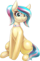 Size: 3186x4824 | Tagged: safe, alternate version, artist:underpable, derpibooru import, bonna fide, glamour gleam, honeysparkle, crystal pony, pony, :p, abstract background, collar, colored, commission, female, lighting, looking at you, mare, optics, shading, simple background, sitting, smiling, smiling at you, solo, tongue, tongue out, translucent, transparent, transparent background