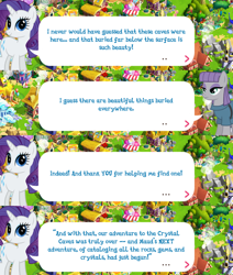 Size: 2048x2419 | Tagged: safe, derpibooru import, maud pie, rarity, earth pony, pony, unicorn, clothes, dialogue, dialogue box, english, event, female, gameloft, horn, mare, mobile game, my little pony: magic princess, official, speech bubble, text