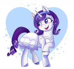 Size: 2000x1879 | Tagged: safe, artist:galaxy swirl, derpibooru import, rarity, pony, unicorn, beads, clothes, colored hooves, dress, female, mare, open mouth, open smile, smiling, solo
