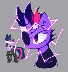 Size: 654x694 | Tagged: safe, artist:mihar34, derpibooru import, twilight sparkle, pony, unicorn, bust, eyepatch, future twilight, simple background, solo