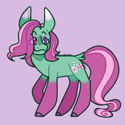 Size: 1080x1080 | Tagged: safe, artist:spaceoreosxoxo, derpibooru import, minty, earth pony, pony, g3, alternate design, pink background, simple background, solo