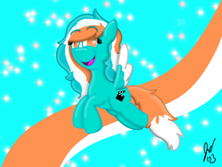 Size: 2160x1620 | Tagged: safe, artist:jesslmc16, derpibooru import, oc, oc:phoenix redtail, pegasus, colored, colored background, colored wings, cutie mark, digital art, eyelashes, female, flying, looking at you, mare, multicolored hair, multicolored wings, pegasus oc, procreate app, smiling, smiling at you, stars, wings