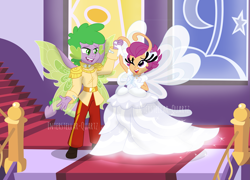 Size: 6191x4456 | Tagged: safe, artist:interstellar-quartz, derpibooru import, scootaloo, spike, breezie, human, equestria girls, breeziefied, clothes, dress, female, humanized, male, scootaspike, shipping, species swap, straight, tail, tailed humanization, wedding dress, winged humanization, wings