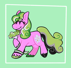 Size: 1504x1435 | Tagged: safe, artist:spaceoreosxoxo, derpibooru import, daisy, flower wishes, earth pony, pony, aromantic, aromantic pride flag, colored hooves, dyed mane, flower, green background, pride, pride flag, simple background, solo