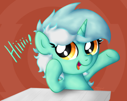 Size: 1624x1295 | Tagged: safe, artist:background basset, derpibooru import, lyra heartstrings, pony, unicorn, abstract background, cute, dialogue, lyrabetes, open mouth, solo, table, text, weapons-grade cute