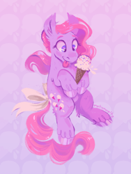 Size: 600x800 | Tagged: safe, artist:msponies, derpibooru import, lickety split, earth pony, pony, bow, food, ice cream, solo, tail, tail bow