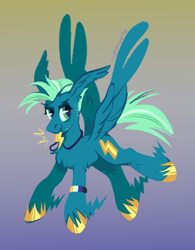 Size: 800x1025 | Tagged: safe, artist:msponies, derpibooru import, sky stinger, pegasus, pony, ear fluff, ears, gradient background, jewelry, necklace, nonbinary, nonbinary pride flag, pride, pride flag, solo, spread wings, stimming, wings