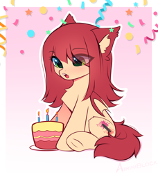 Size: 1890x2072 | Tagged: safe, artist:airiniblock, derpibooru import, oc, oc only, oc:airi, bat pony, birthday cake, cake, food, gradient background, solo