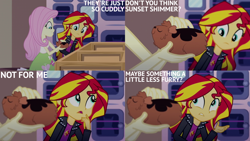 Size: 2000x1125 | Tagged: safe, derpibooru import, edit, edited screencap, editor:quoterific, screencap, fluttershy, sunset shimmer, guinea pig, eqg summertime shorts, equestria girls, pet project