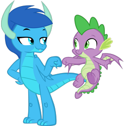 Size: 3279x3332 | Tagged: safe, artist:ponygamer2020, derpibooru import, spike, oc, oc:frosty, oc:frosty the dragon, dragon, absurd resolution, brothers, claws, dragon oc, duo, duo male, hair, horn, ice dragon, male, non-pony oc, recolor, siblings, simple background, smiling, tail, teenaged dragon, teenager, transparent background, vector, winged spike, wings