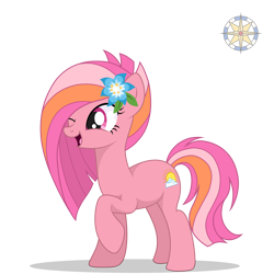 Size: 3500x3500 | Tagged: safe, artist:r4hucksake, derpibooru import, oc, oc only, oc:meadow sunrise, earth pony, pony, female, flower, flower in hair, mare, one eye closed, simple background, solo, transparent background, wink