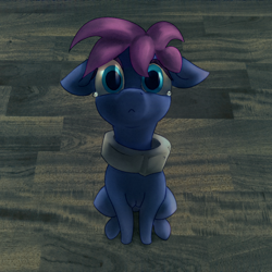 Size: 2048x2048 | Tagged: safe, artist:s410, derpibooru exclusive, derpibooru import, oc, oc only, collar, ears, female, filly, floppy ears, foal, sitting, slave, solo, teary eyes