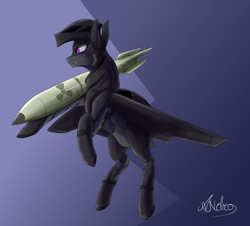 Size: 4200x3800 | Tagged: safe, artist:andromailus, derpibooru import, oc, oc only, original species, plane pony, b-2 spirit, bomb, female, mare, nuclear weapon, plane, signature, simple background, solo, stealth bomber, weapon