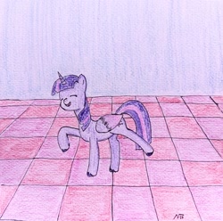 Size: 2311x2290 | Tagged: safe, derpibooru import, twilight sparkle, twilight sparkle (alicorn), alicorn, atg 2023, dance floor, dancing, female, mare, newbie artist training grounds, solo, traditional art
