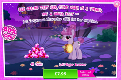 Size: 1960x1299 | Tagged: safe, derpibooru import, pony, unicorn, advertisement, costs real money, drum beet, drums, english, female, gameloft, gem, horn, mare, mobile game, musical instrument, my little pony: magic princess, numbers, sale, solo, text