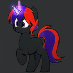 Size: 720x720 | Tagged: safe, derpibooru import, oc, oc:nitebeat, pony, unicorn, glowing, glowing horn, gray background, horn, simple background, solo